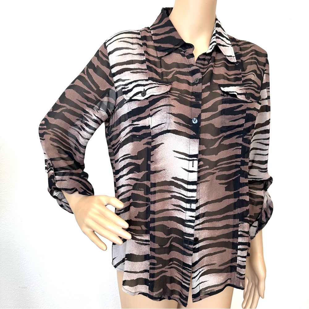 CHICO’S STRIKING TIGER STRIPE BUTTON DOWN SHIRT 6-8